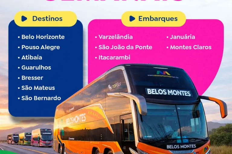 Viagens semanais saindo de Montes Claros e região: conheça os destinos da Belos Montes